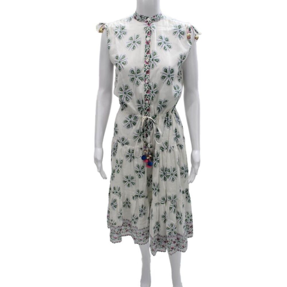 Bell Womens Sundress White Silk Floral Knee Length Size S